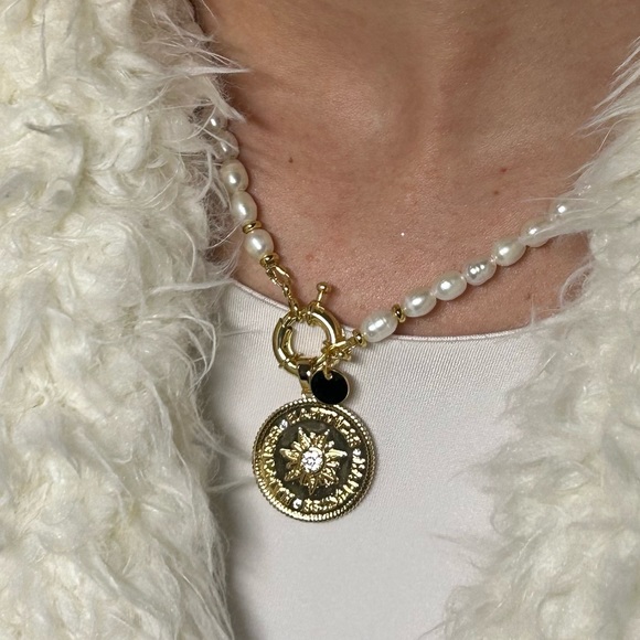 Necklace make with freshwater pearls and Happiness Charms in GP 18k, length 18” - Picture 2 of 3